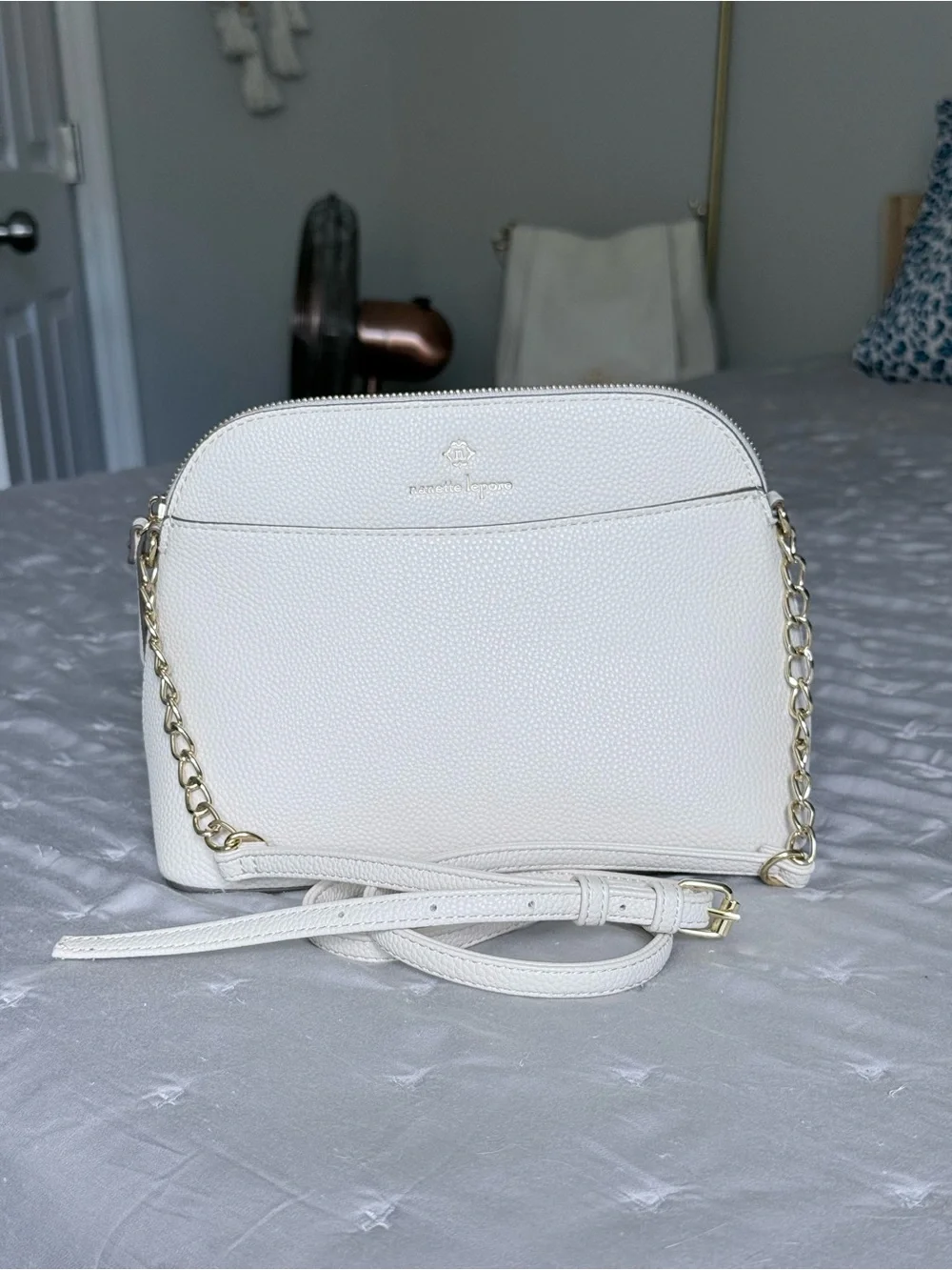 Nanette Lepore White Crossbody Bag with Gold Chain